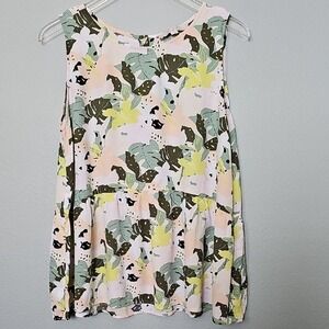 Loft Tropical Sleeveless Peplum Blouse Top Button Back XL